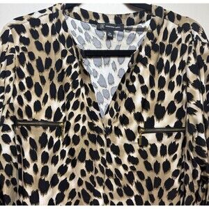 INC INTERNATIONAL CONCEPTS Animal Print Gold Zip-Pocket  Long sleeve V-Neck XXL